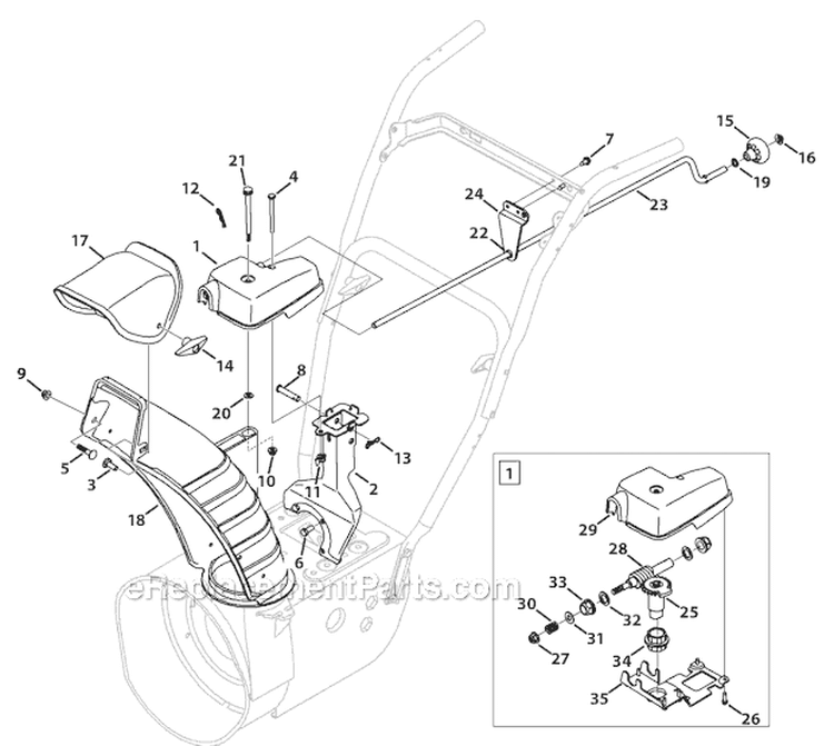Chute Extended Diagram and Parts List for 31AH65LG701 2010 Yard Man Snow Blower